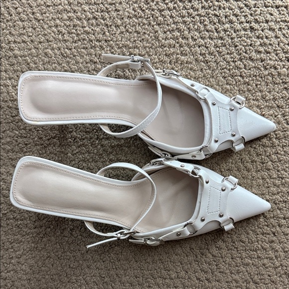 Shoes - Elegant White Women's Slingback kitten heels